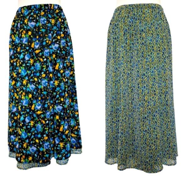Reversible Semi Sheer Floral Skirt | 90s Vintage Long Flowy Maxi Skirt - Picture 1 of 10